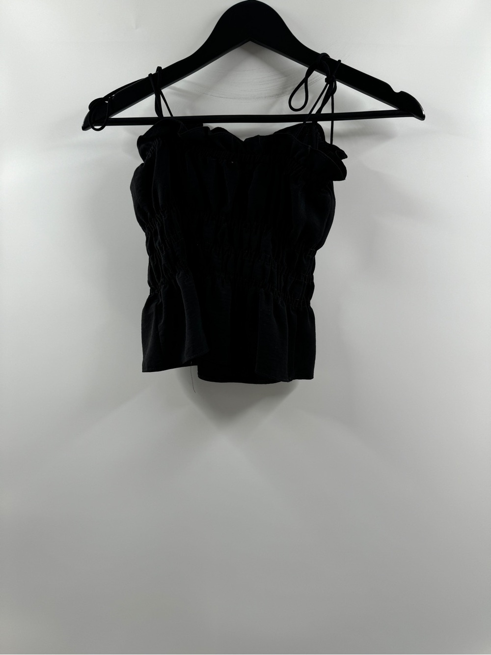 🧸 Topshop Black Smocked Peplum Tank Top Women's US 2 Adjustable Straps - Picture 6 of 8